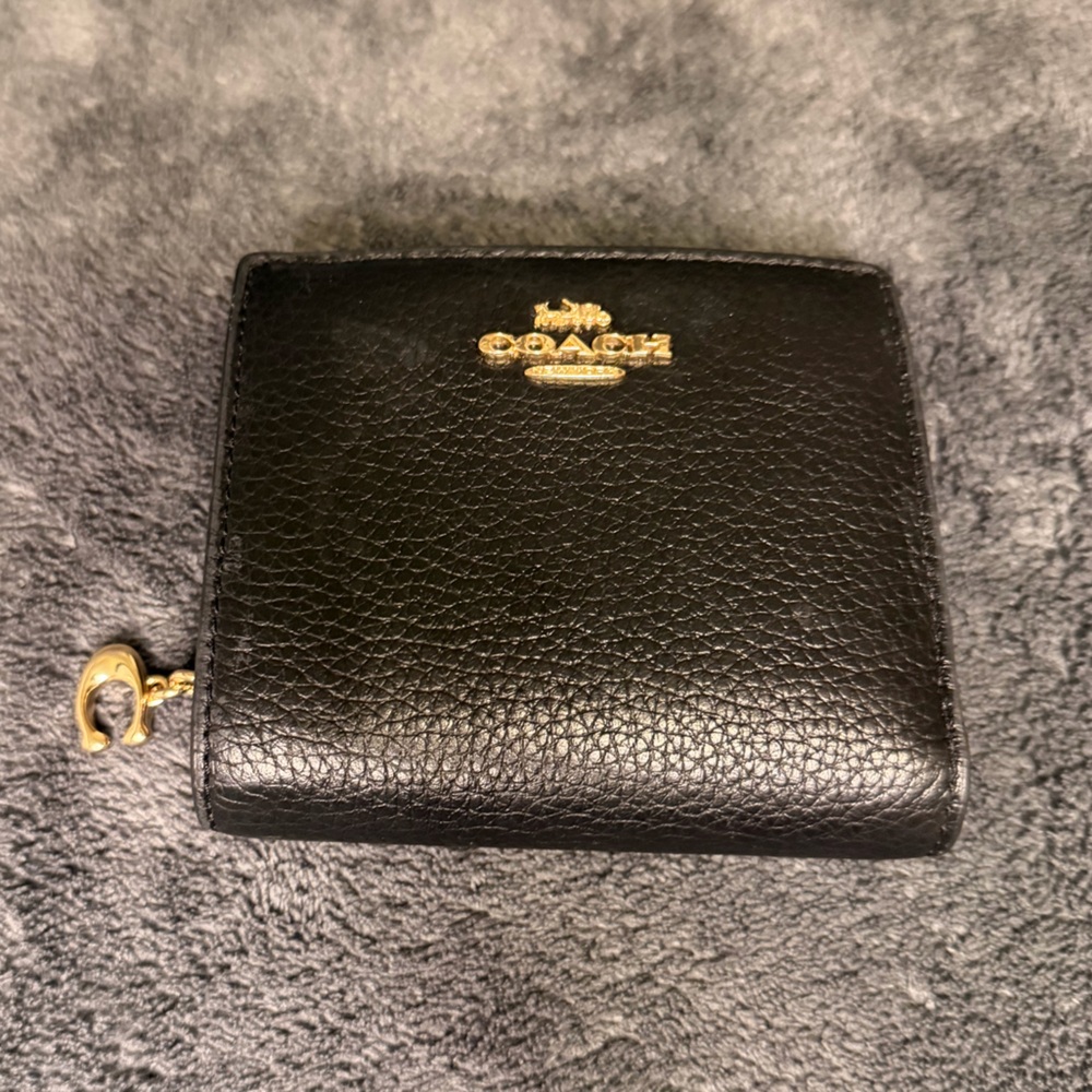 Coach Black Leather Wallet with Gold Accents